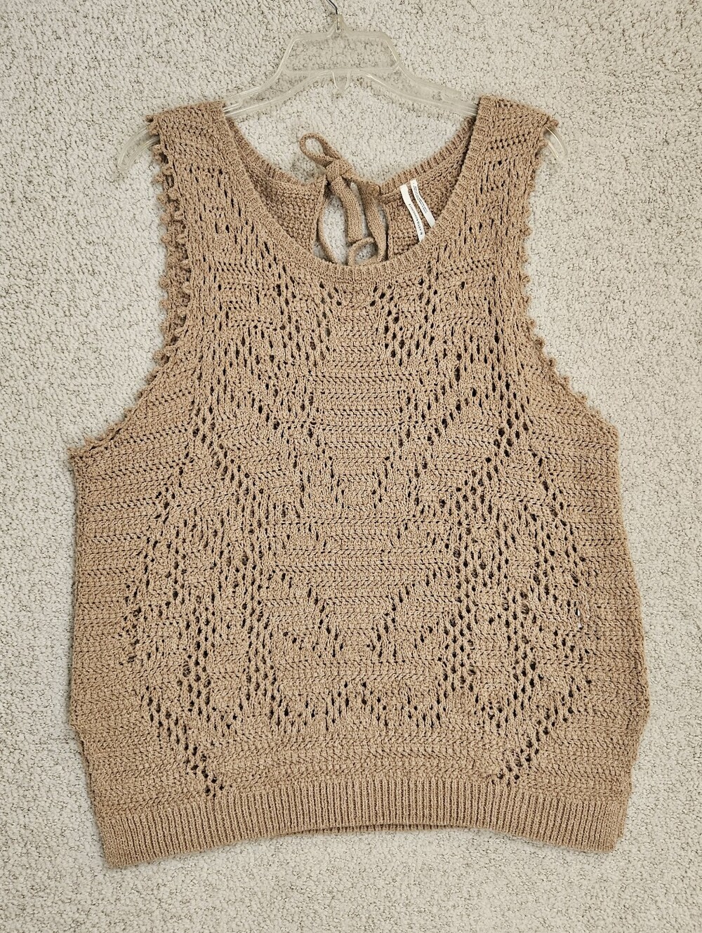 Anthropologie Sweater Tank Womens XL Crochet Sleeveless Cotton Blend Beige